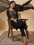 Black Cotton Blend Yoke Embroidery Straight Kurta Set